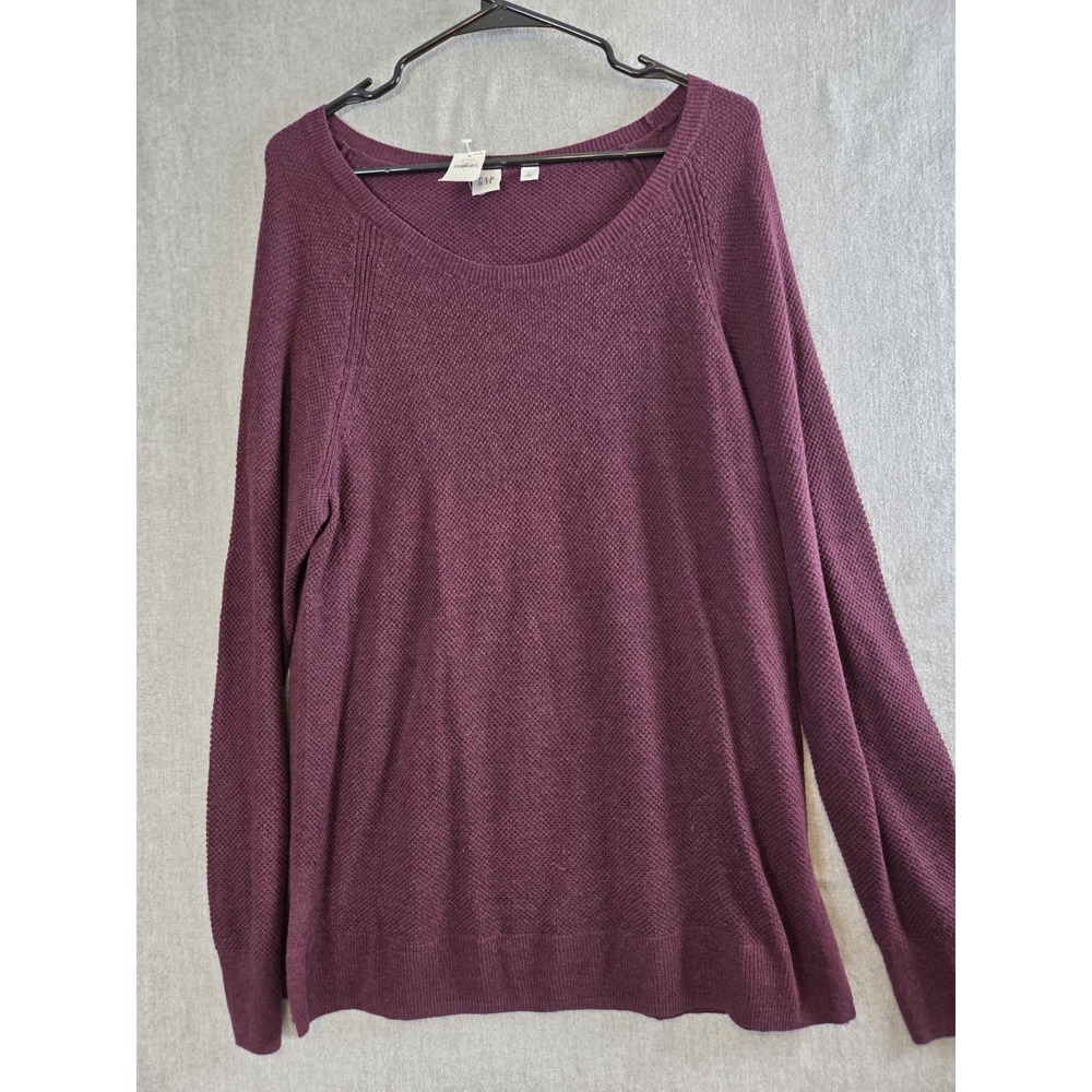 GAP Womens Sweater L Purple Textured Knit Boat Neck Classic Preppy Pullover NEW